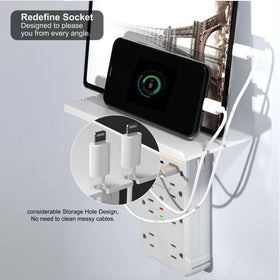 shiningwell shelf holding phone and speaker showing organized charging