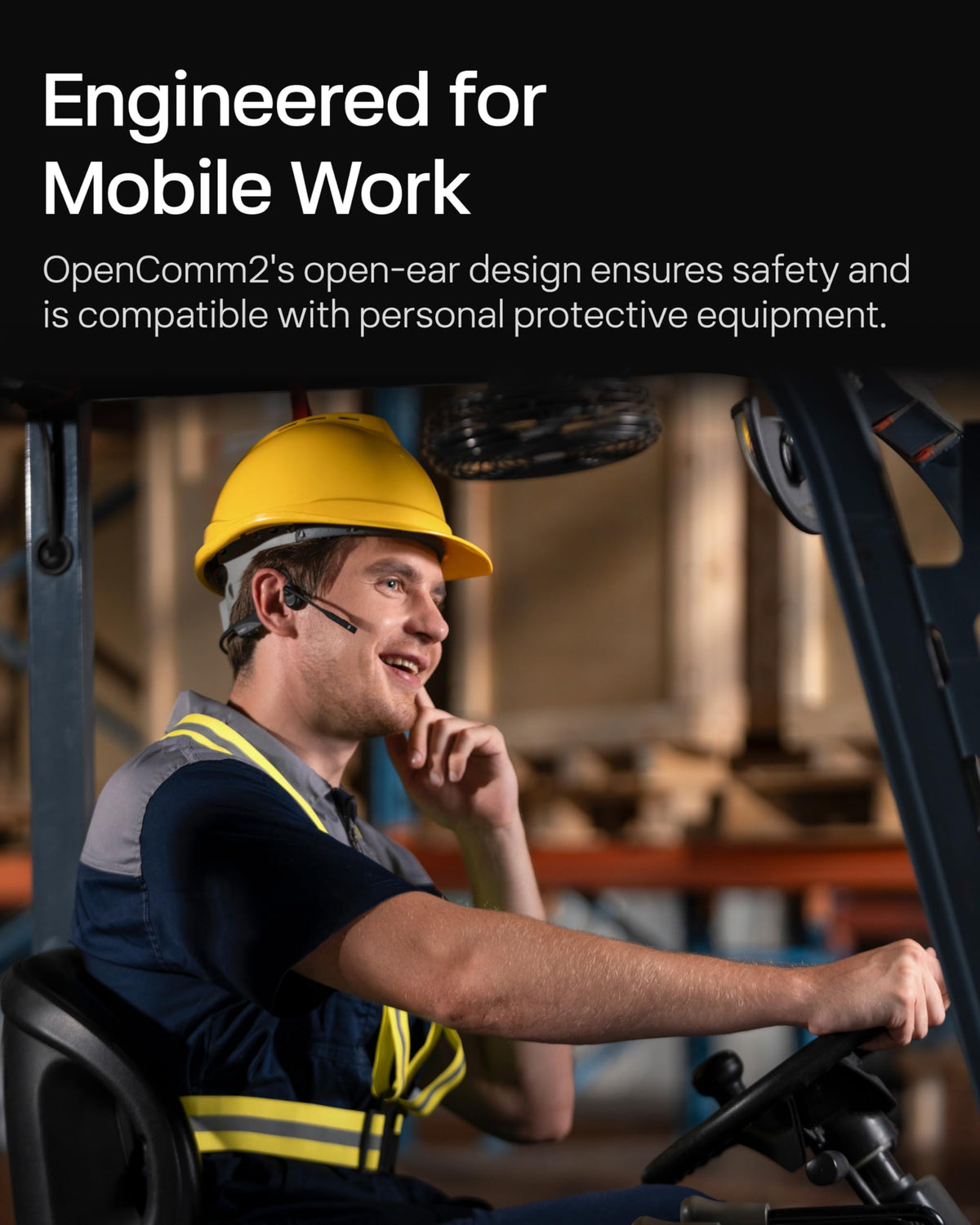 SHOKZ OpenComm2 noise-canceling mic for crisper calls in noisy spaces.