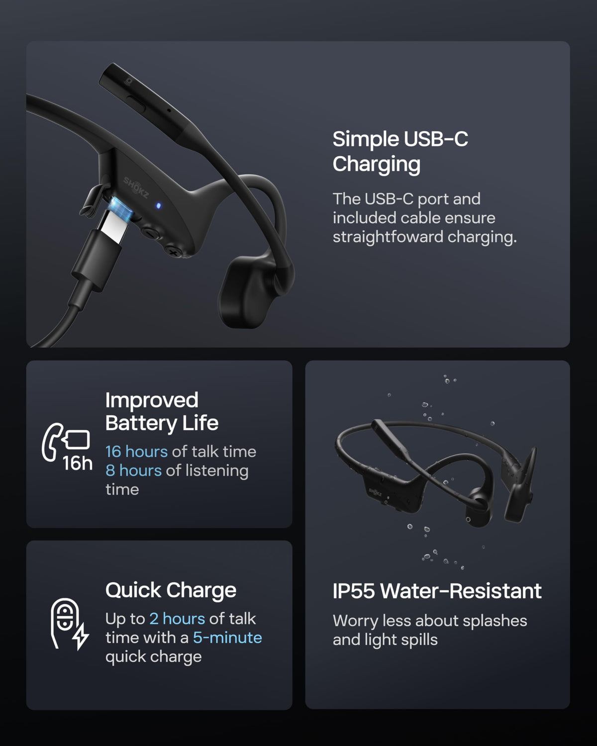 SHOKZ OpenComm2 UC quick-charge adds hours of use in minutes