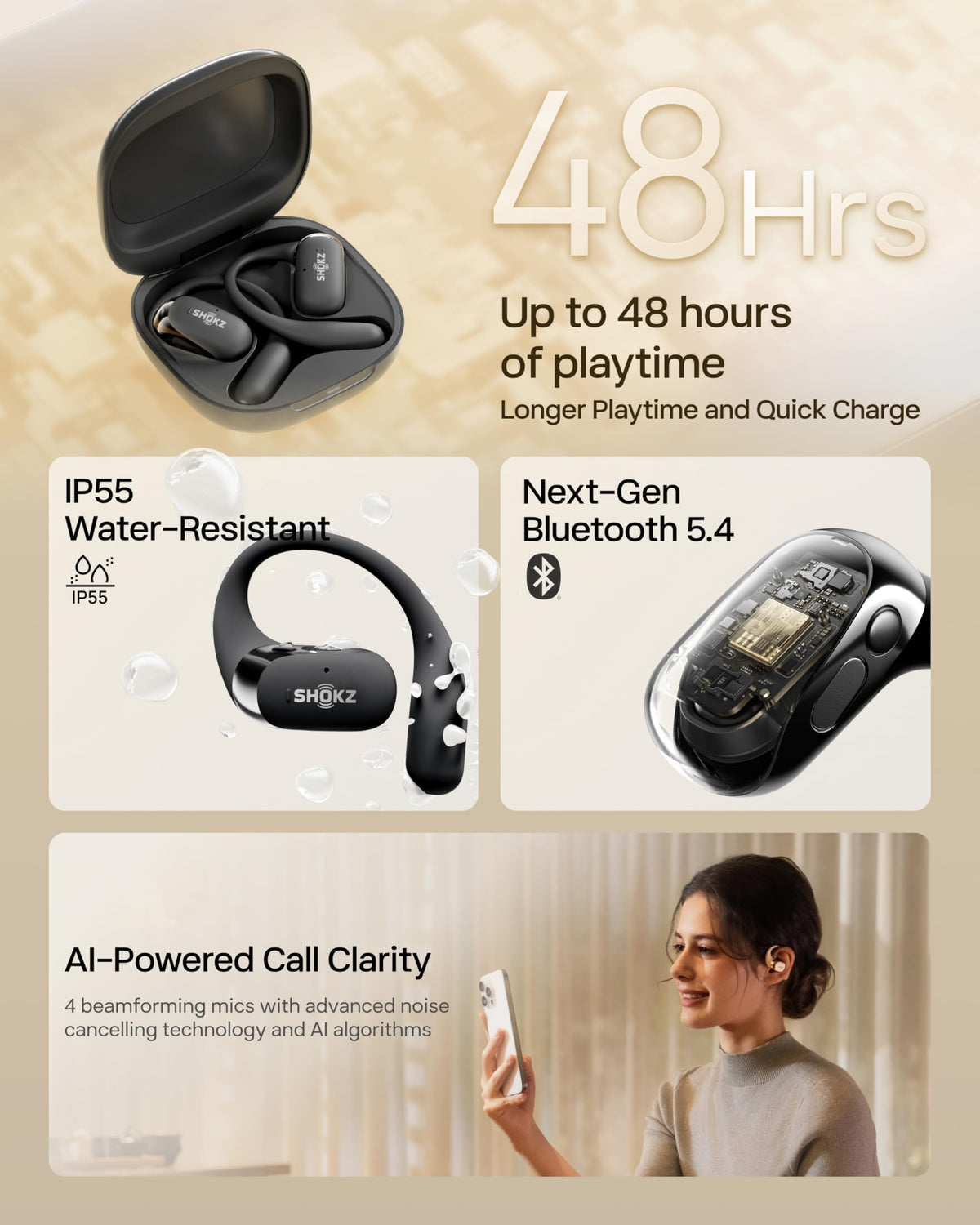 SHOKZ OpenFit 2 charging case extends total playtime to 48 hours.