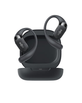 SHOKZ OpenFit 2 open-ear headphones in case for portable charging.