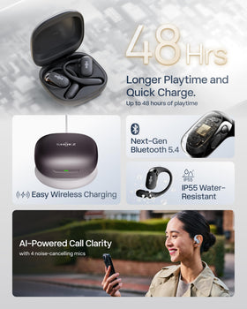 SHOKZ OpenFit 2+ 48h total playtime image with charging case