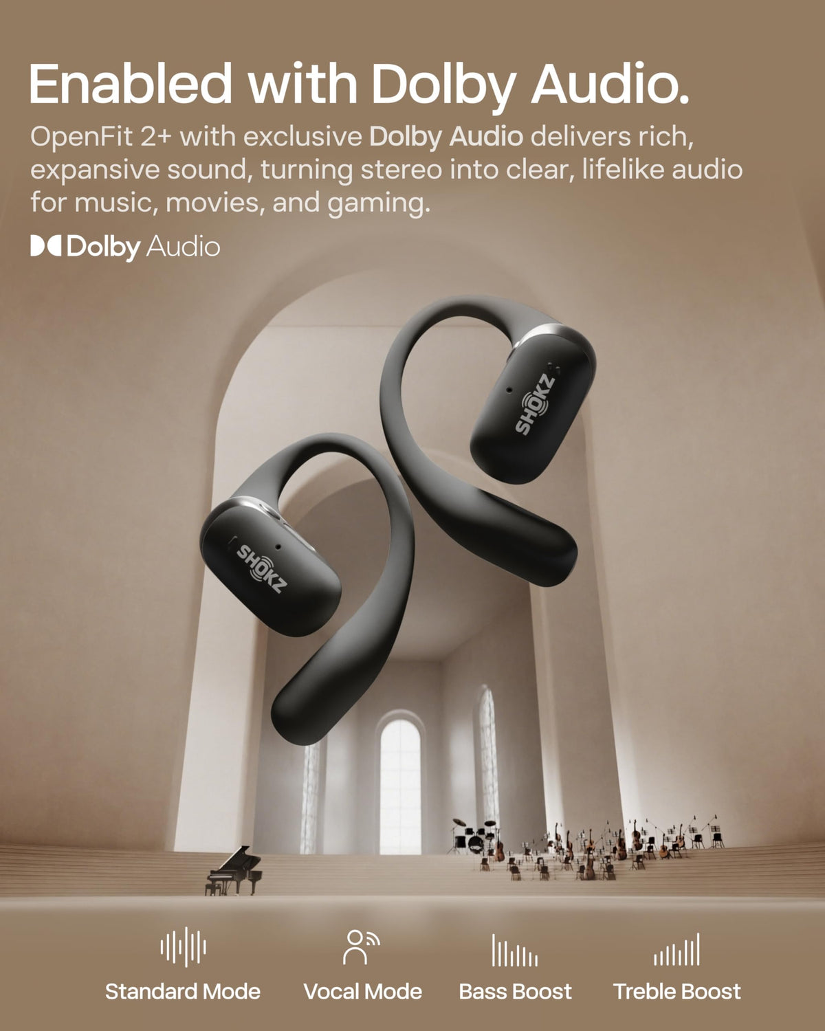 SHOKZ OpenFit 2+ DirectPitch 2.0 image focusing sound to ears while staying aware