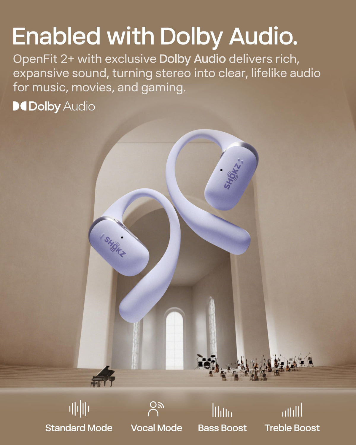 SHOKZ OpenFit 2Plus nickel-titanium ear hooks provide secure fit during activity.