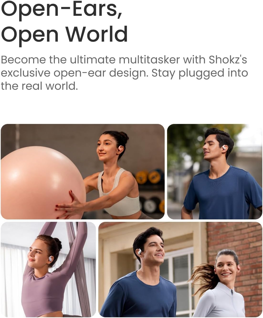 Shokz OpenFit Air in-use view shows sleek black color.