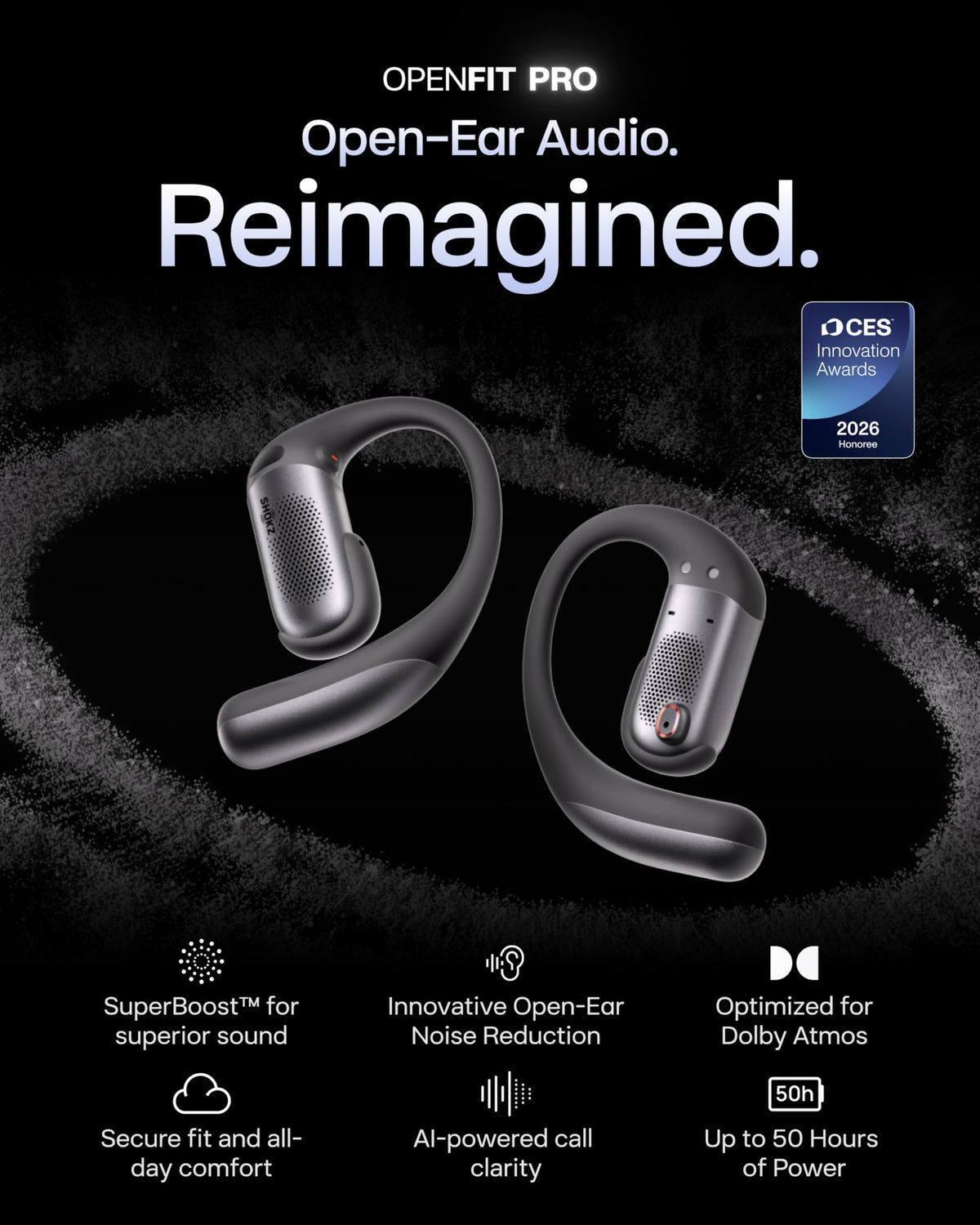 SHOKZ OpenFit Pro ear-hooks demonstrate a secure fit for workouts.