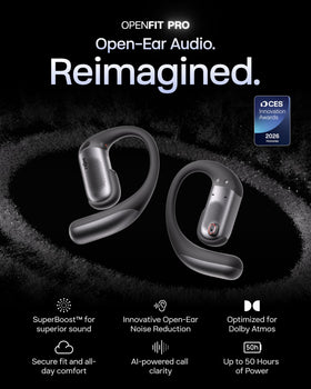 SHOKZ OpenFit Pro ear-hooks demonstrate a secure fit for workouts.
