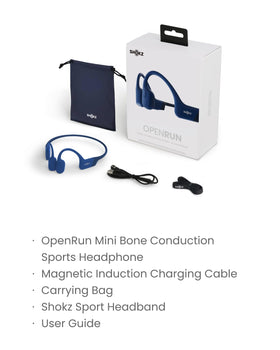 SHOKZ OpenRun Mini blue headband and open-ear headphones for secure training gear.
