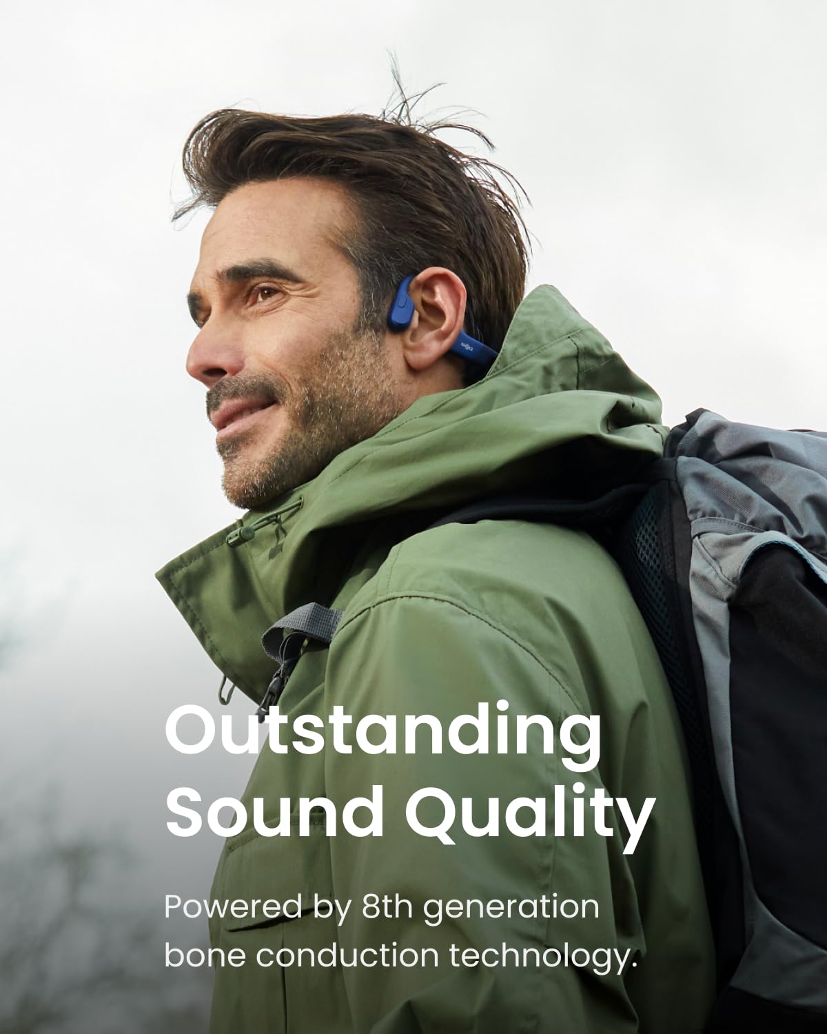 SHOKZ OpenRun Mini graphic illustrating bone conduction technology for ambient-aware audio.
