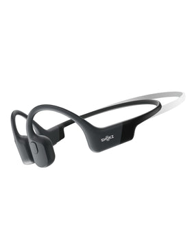 SHOKZ OpenRun Mini front view highlighting featherweight open-ear comfort for runners.