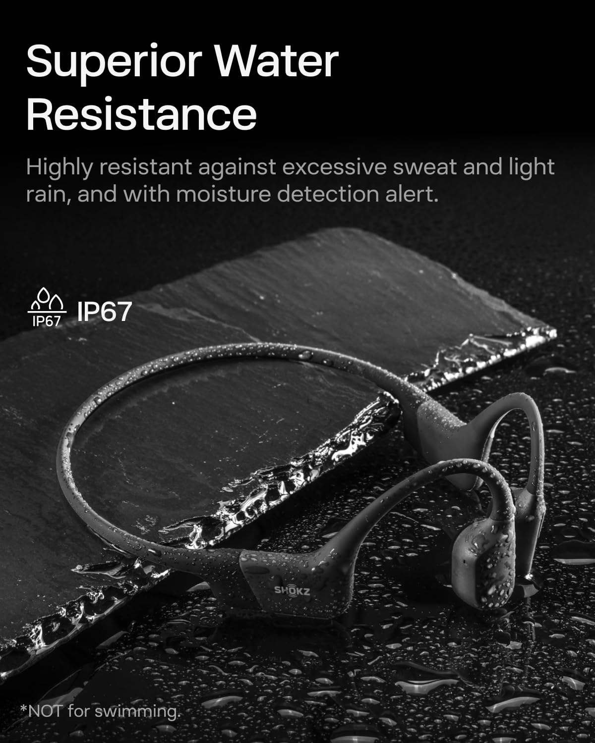 SHOKZ OpenRun Mini IP67 sweat resistance for intense workouts.