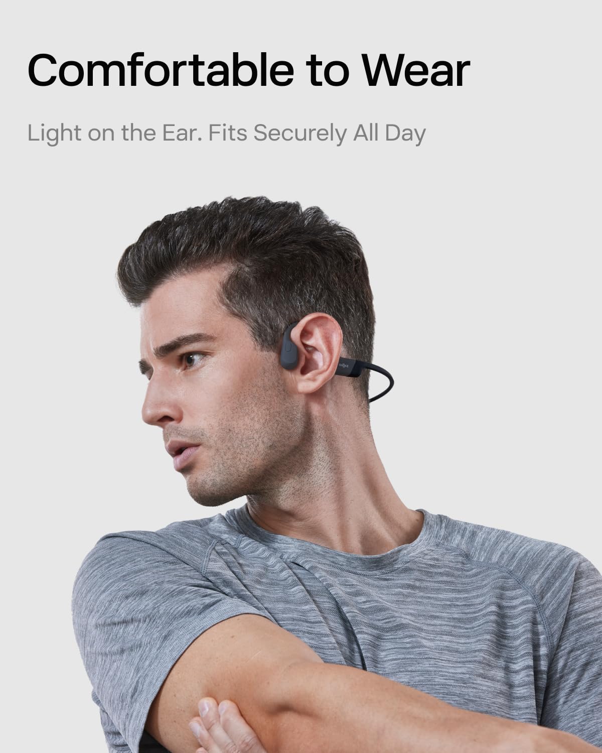 SHOKZ OpenRun Mini open-ear comfort lets you hear surroundings while listening.