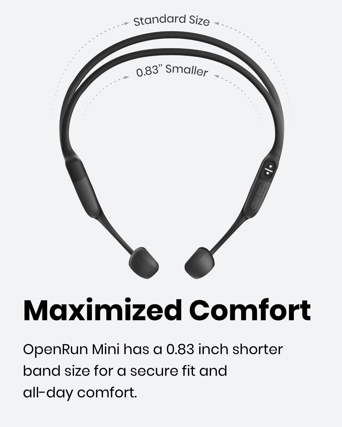 SHOKZ OpenRun Mini wireless headphones with built-in mic for calls during workouts.