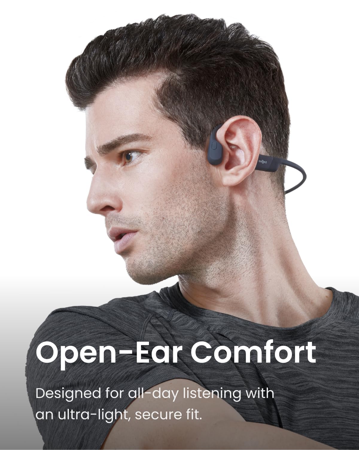 SHOKZ OpenRun open-ear fit keeps ears free while exercising.