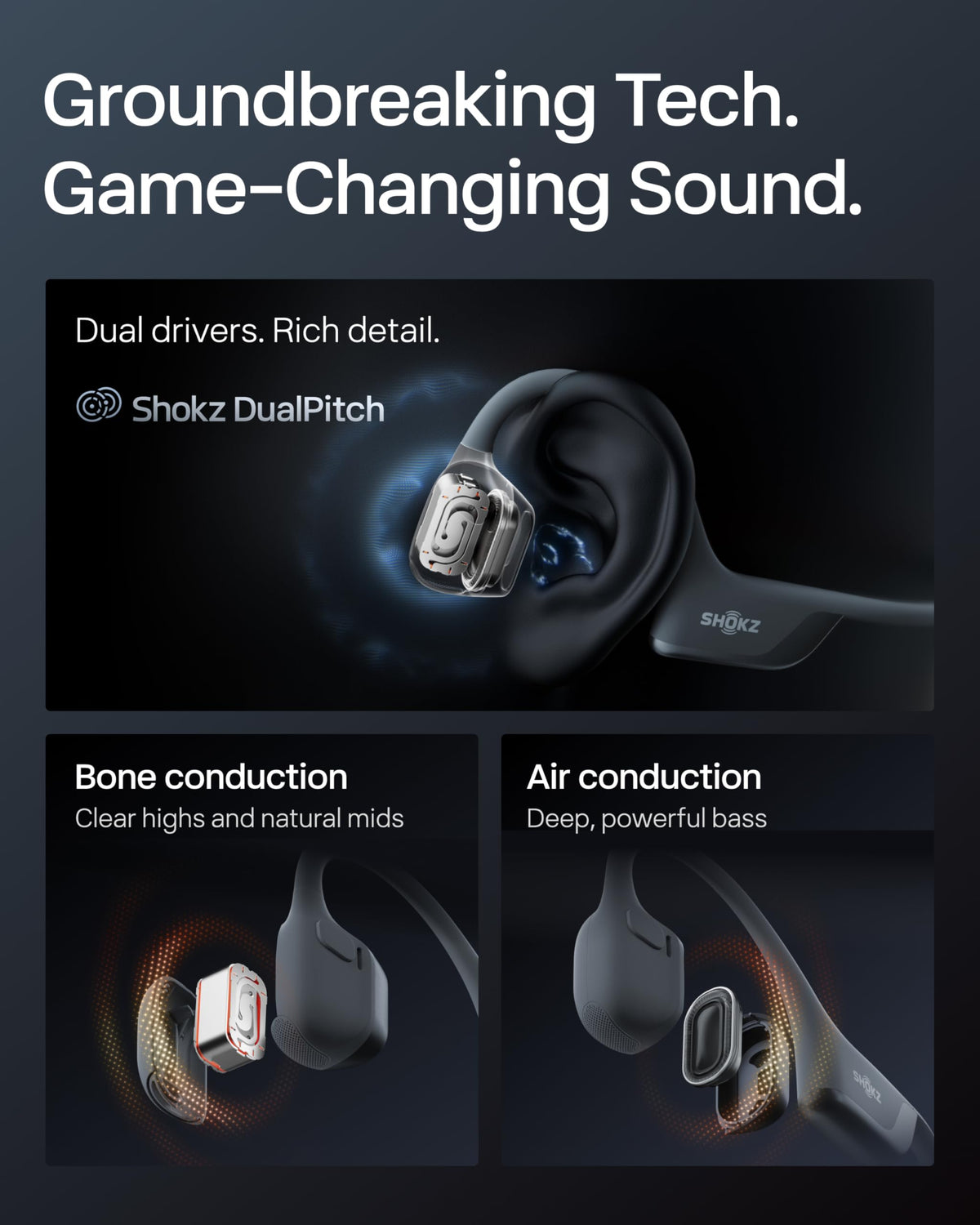 SHOKZ OpenRun Pro 2 EQ modes in app tailor audio for noisy environments.