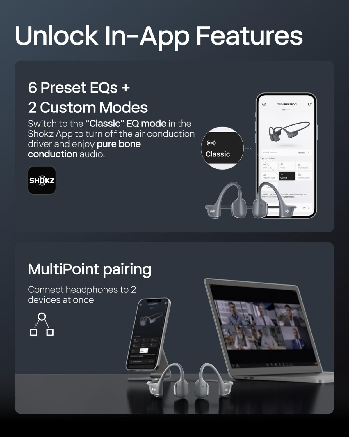 SHOKZ OpenRun Pro 2 Mini app EQ panel enabling tailored listening.