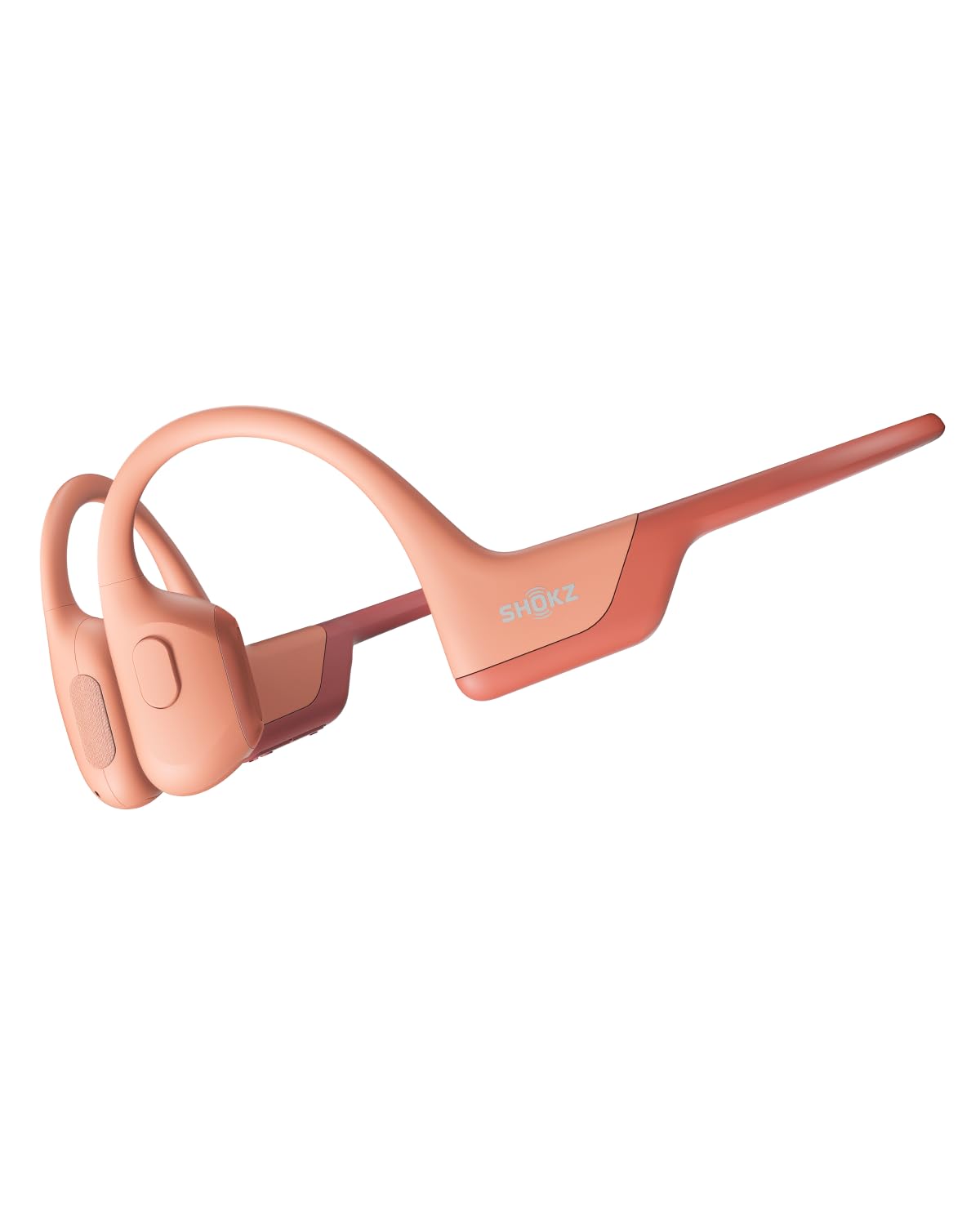 SHOKZ OpenRun Pro bone conduction headphones resting on a runner's cheekbone for open-ear awareness.