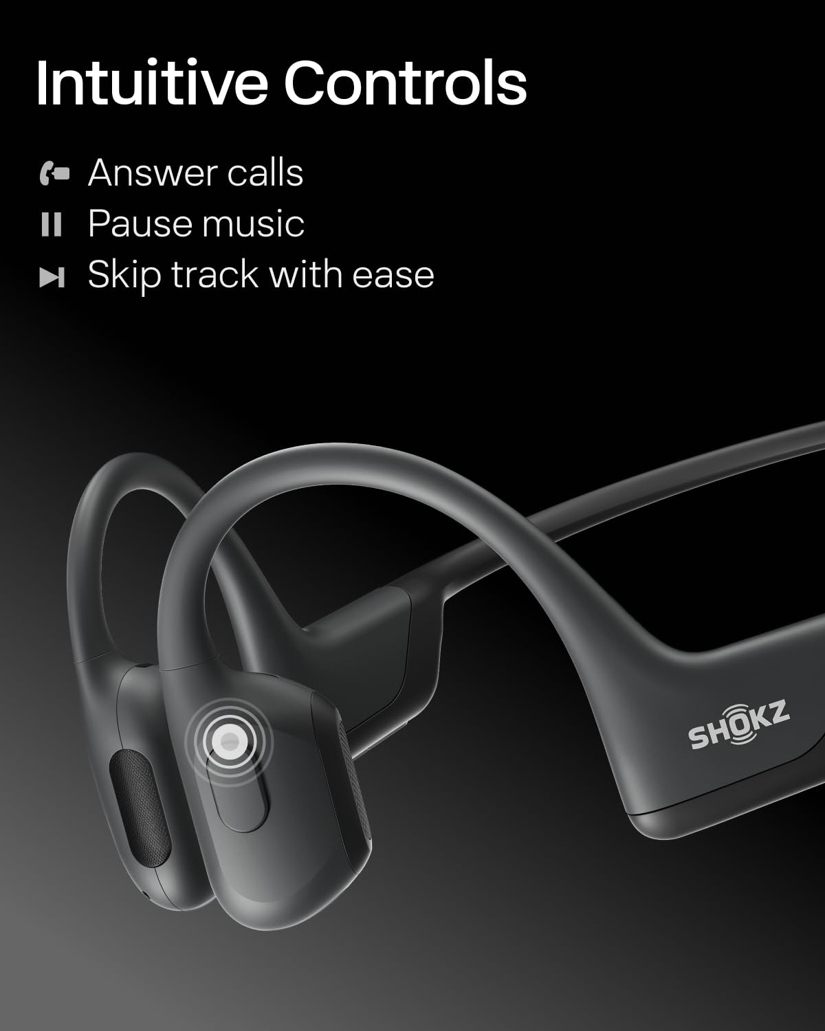 SHOKZ OpenRun Pro Mini built-in mic with hair band for stability.