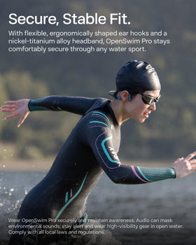 SHOKZ OpenSwim Pro land mode enables Bluetooth music and podcasts on land.