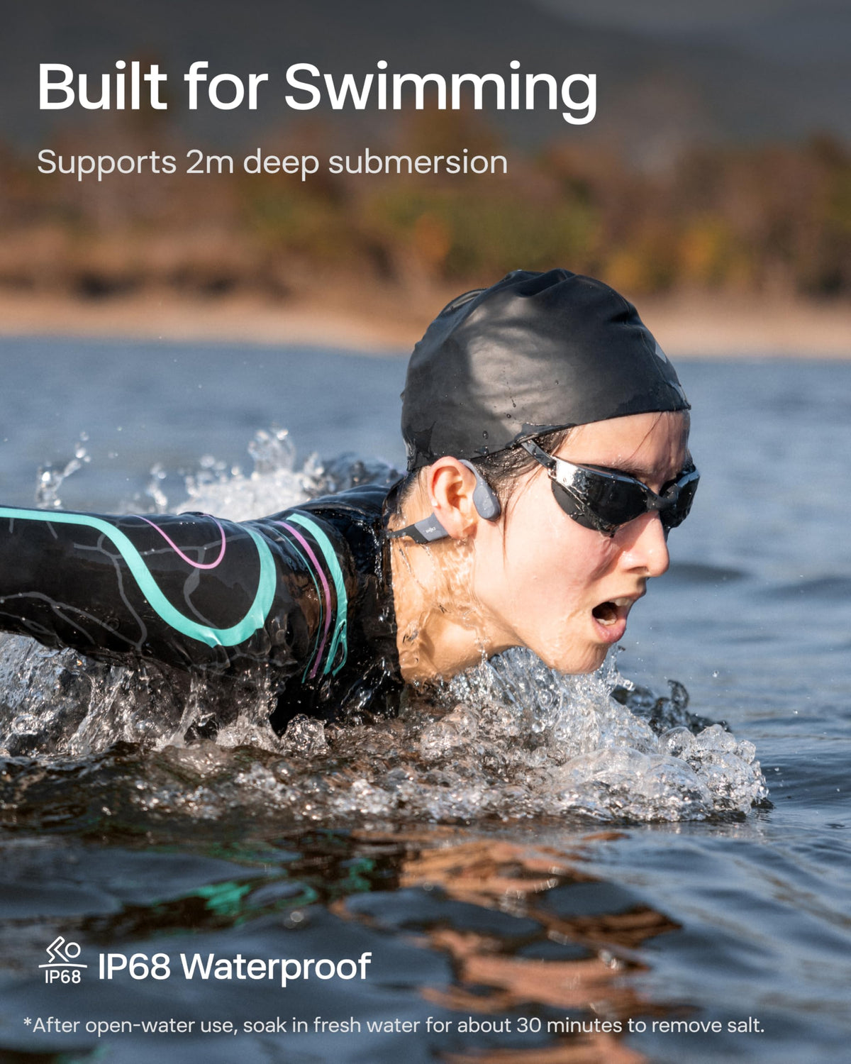 SHOKZ OpenSwim Pro open-ear comfort remains aware of surroundings during workouts.
