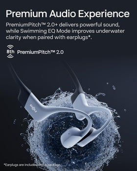 SHOKZ OpenSwim Pro secure fit stays in place with caps or helmets.