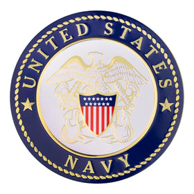 Shop Awards and Gifts navy shield emblem 4-inch medallion with embossed relief for awards.