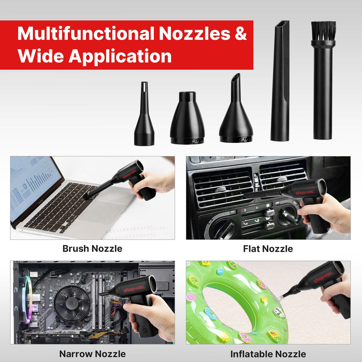 Shop-Vac blowing dust from car vent illustrating interior detailing benefit