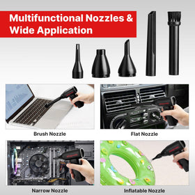 Shop-Vac blowing dust from car vent illustrating interior detailing benefit