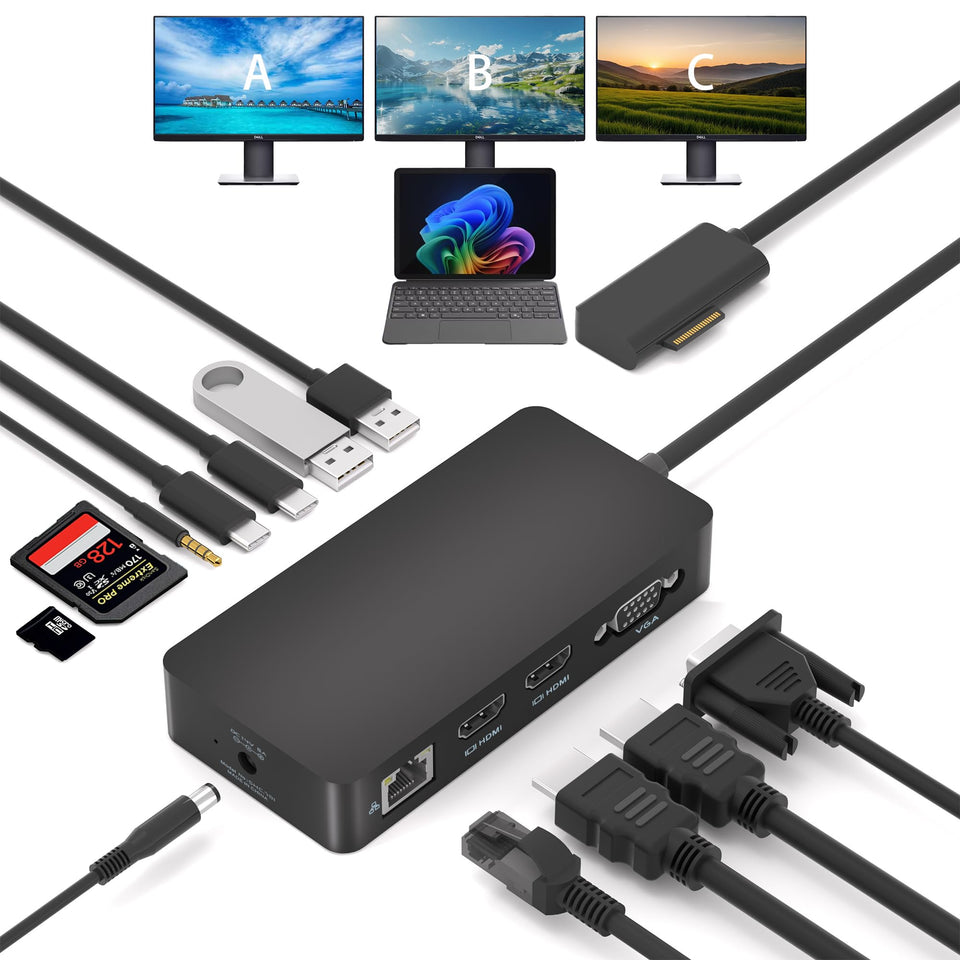 SHOWAIST 12-in-1 Surface Docking Station ports for versatile connectivity across devices