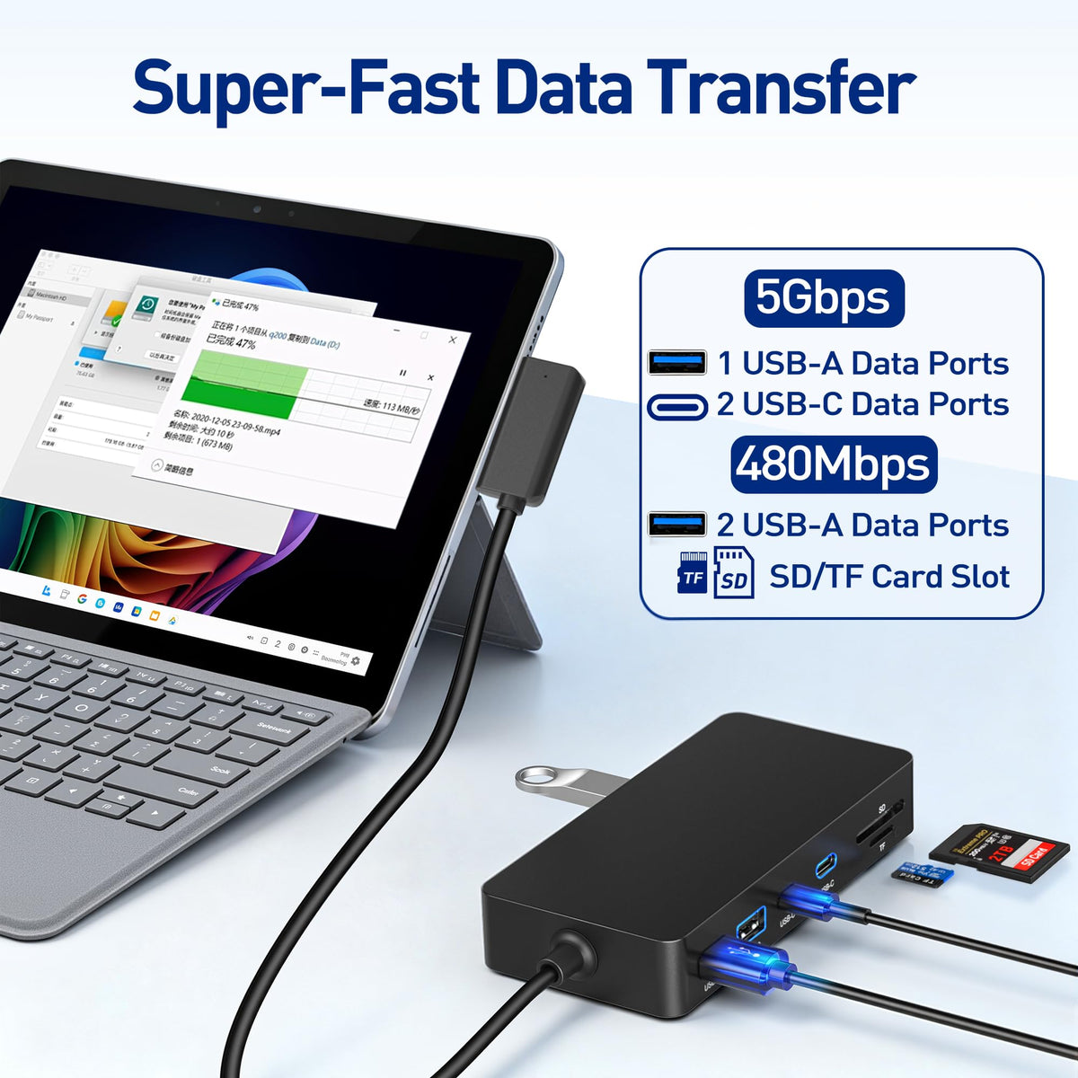 SHOWAIST Surface Docking Station USB-C ports enabling fast peripheral connections
