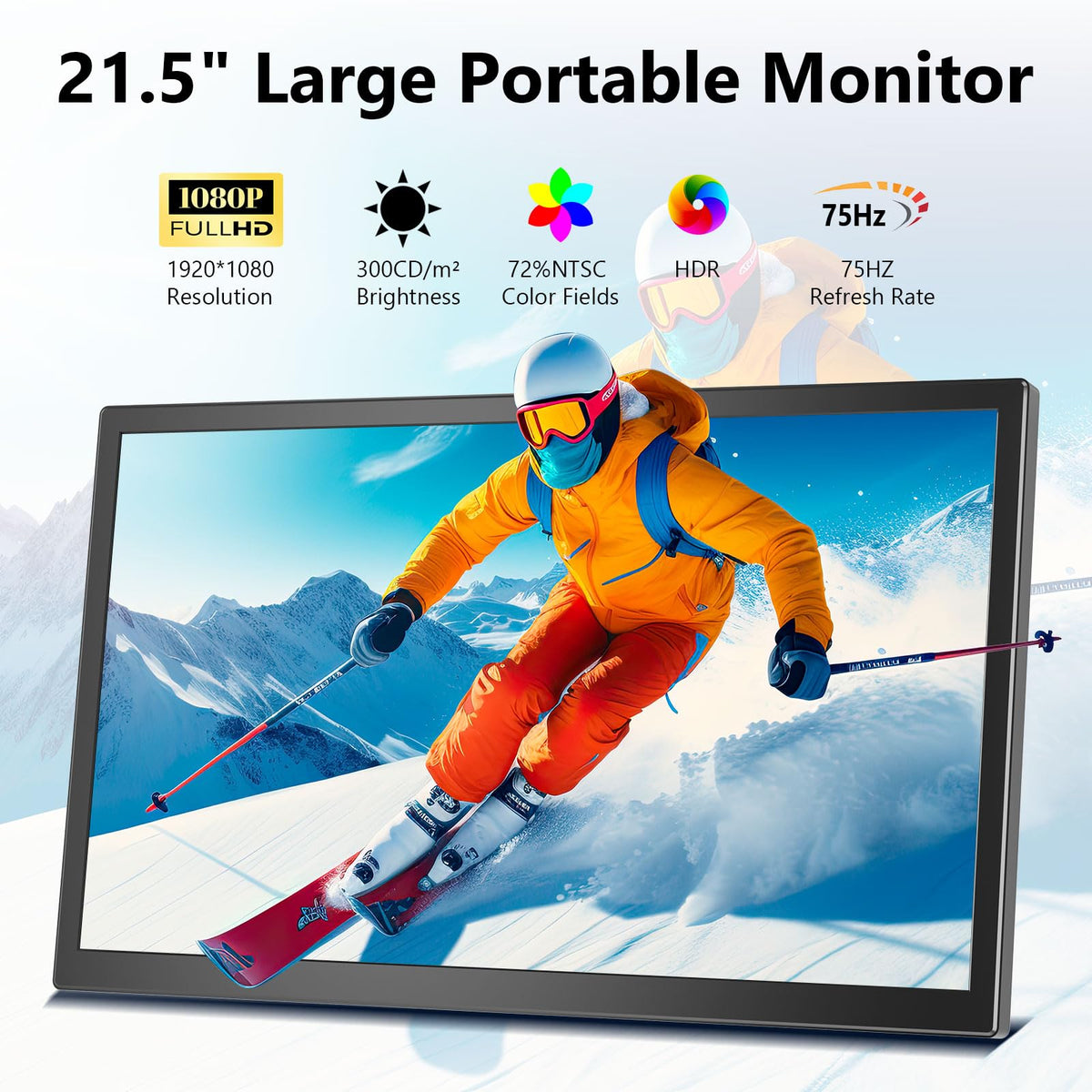 Showscren 21.5-inch monitor side view highlighting slim profile and space-saving design.