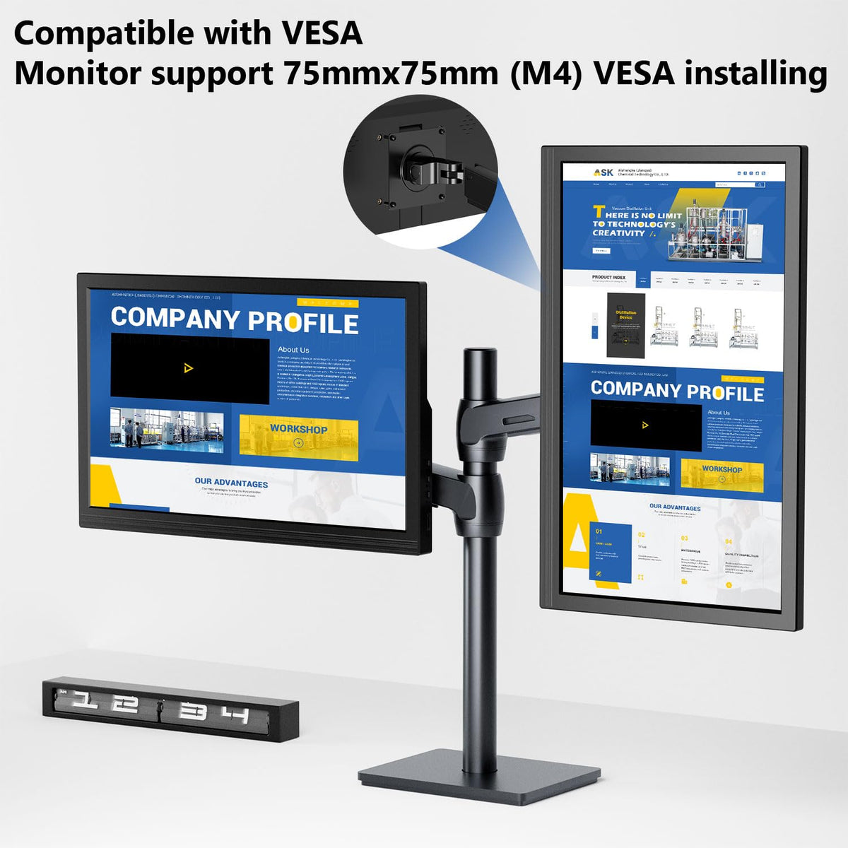 Showscren VESA mounted on wall showing secure installation and space-saving benefit