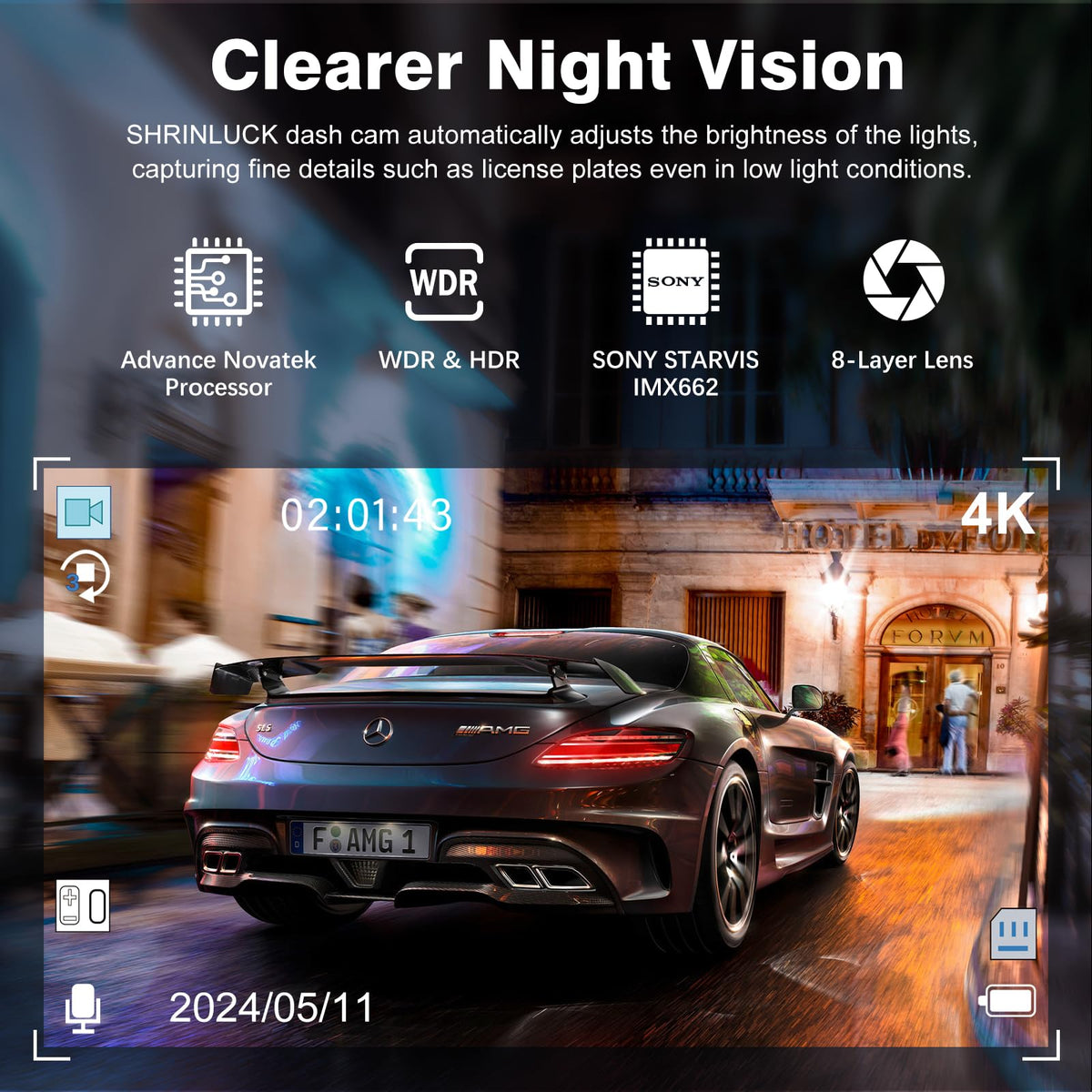 SHRINLUCK rear camera adds an extra angle for complete coverage.