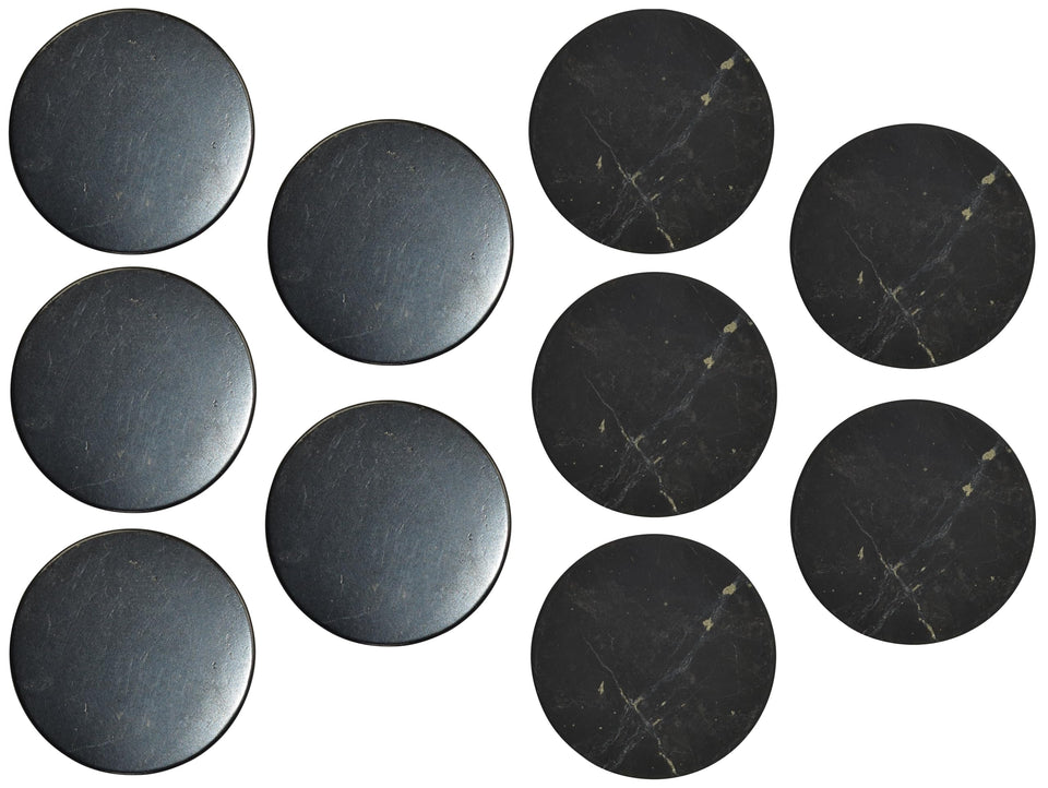 Shungite World front packaging showing ten 20mm stickers and instructions, convenient set