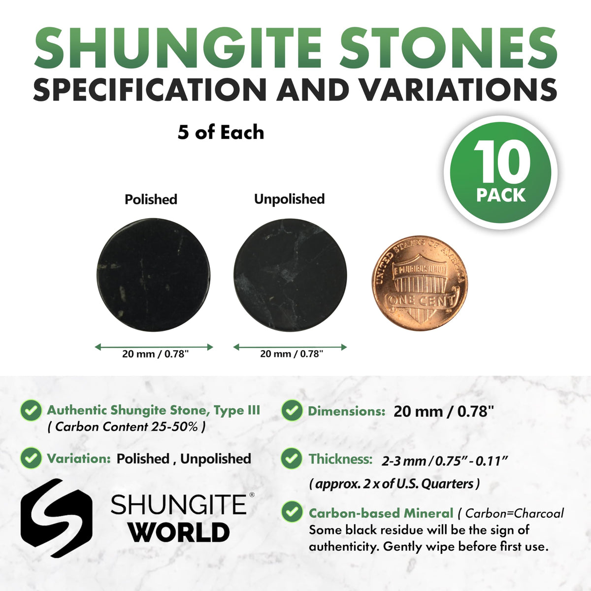 Shungite World polished sticker close-up highlighting smooth glossy finish and elegance