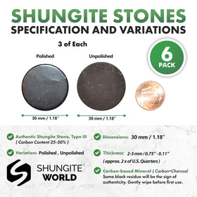 Shungite World polished sticker close-up showing metallic sheen