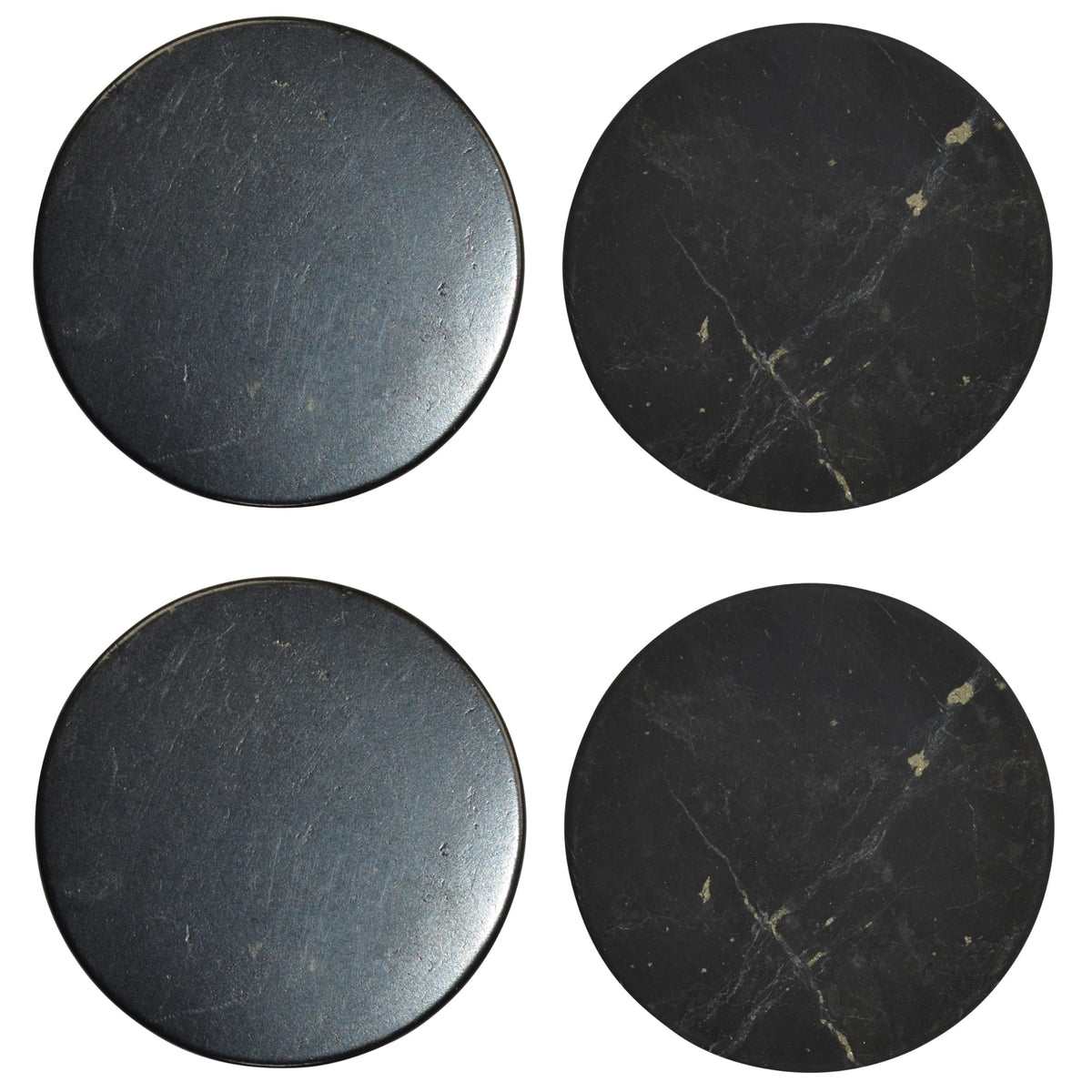 Shungite World polished 50mm round sticker on a phone for balanced energy.
