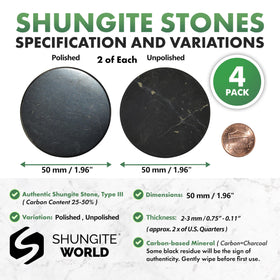 Shungite World unpolished 50mm round sticker on a tablet for grounding.