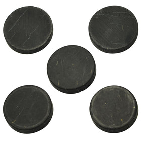 Shungite World 5 pcs unpolished 40mm stickers close-up showing grounding texture