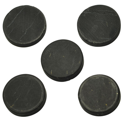Shungite World 5 pcs unpolished 40mm stickers close-up showing grounding texture