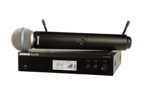 Shure BLX24R/B58 rack-mount receiver front view showing solid build and connection points.