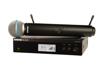 Shure BLX24R/B58 rack-mount receiver front view showing solid build and connection points.