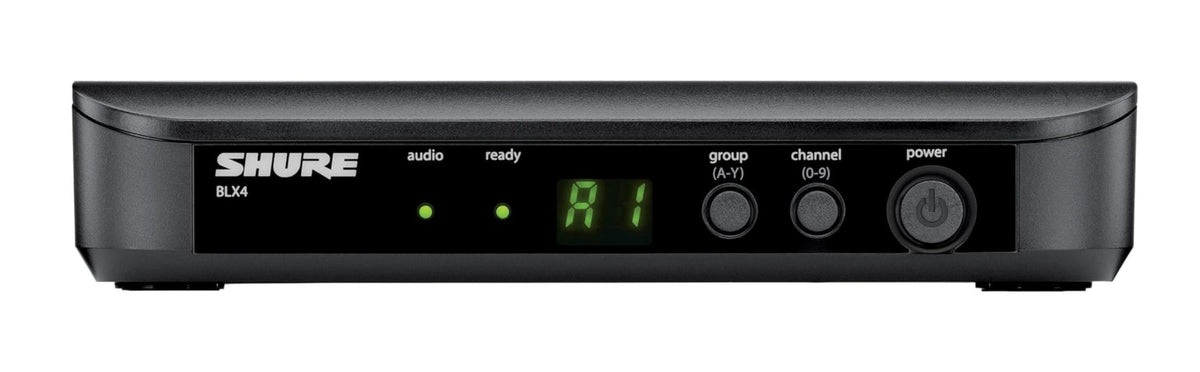 Shure BLX4 receiver front view for stable onstage wireless performance