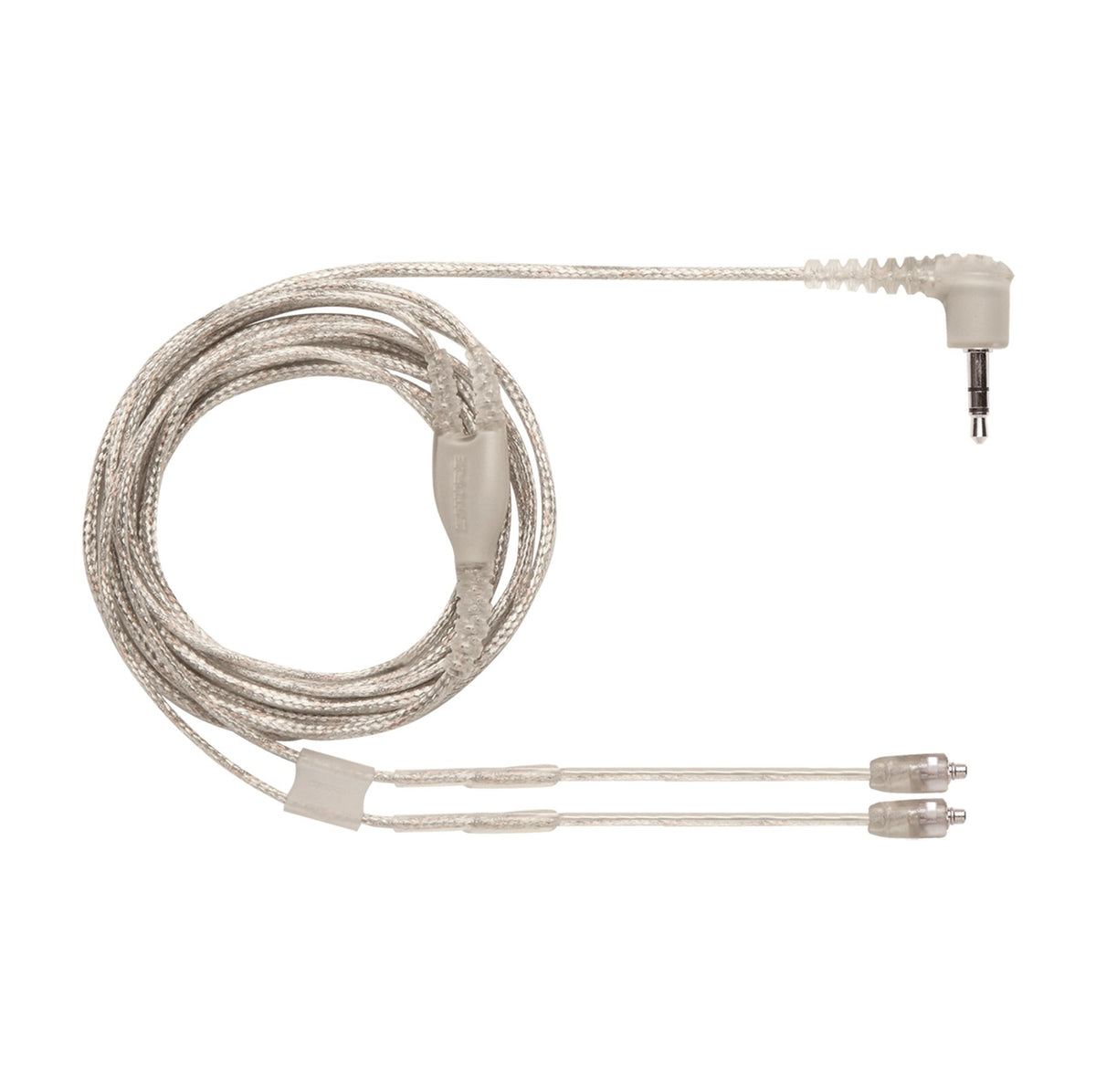 Shure clear MMCX cable front connector showing secure fit and durable design