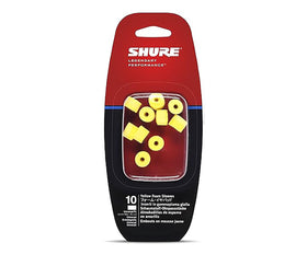 Shure EAYLF1-10 yellow foam sleeve pack viewed in a case for replacement efficiency