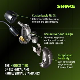 Shure SE215 PRO on-stage monitoring offers secure fit during performances.