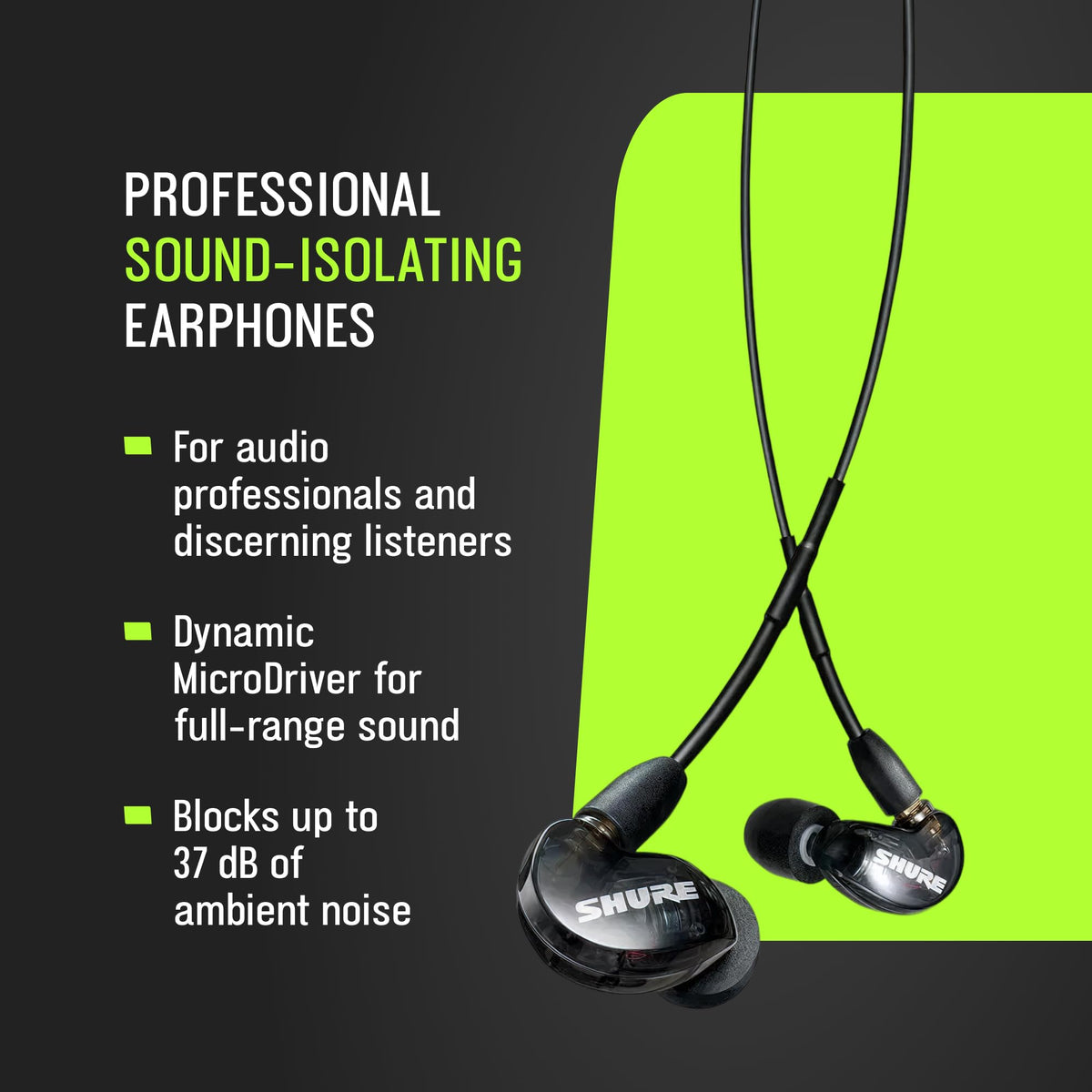 Shure SE215 PRO over-ear wireform design secures fit during movement.
