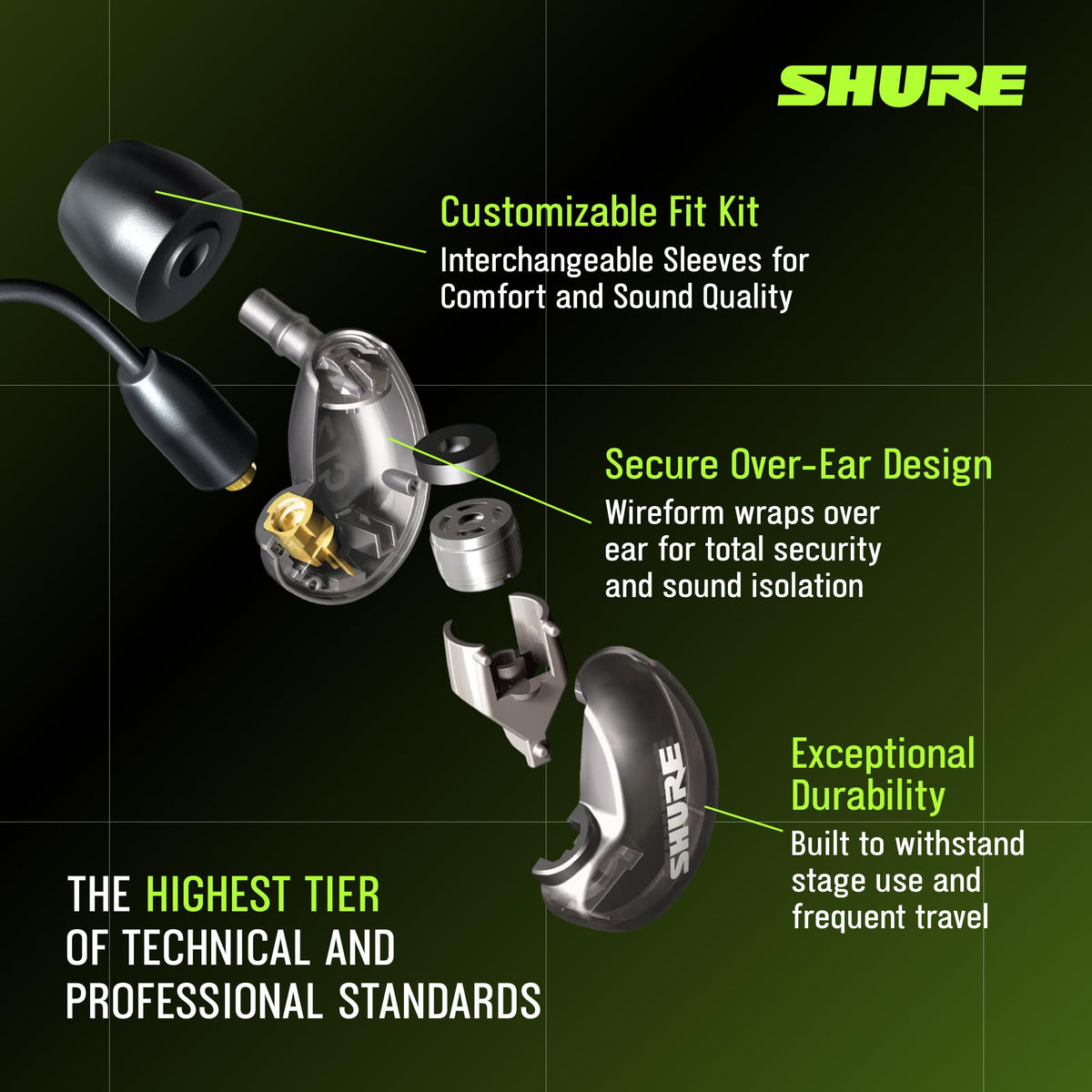Shure SE215 PRO secure over-ear fit for active use on stage