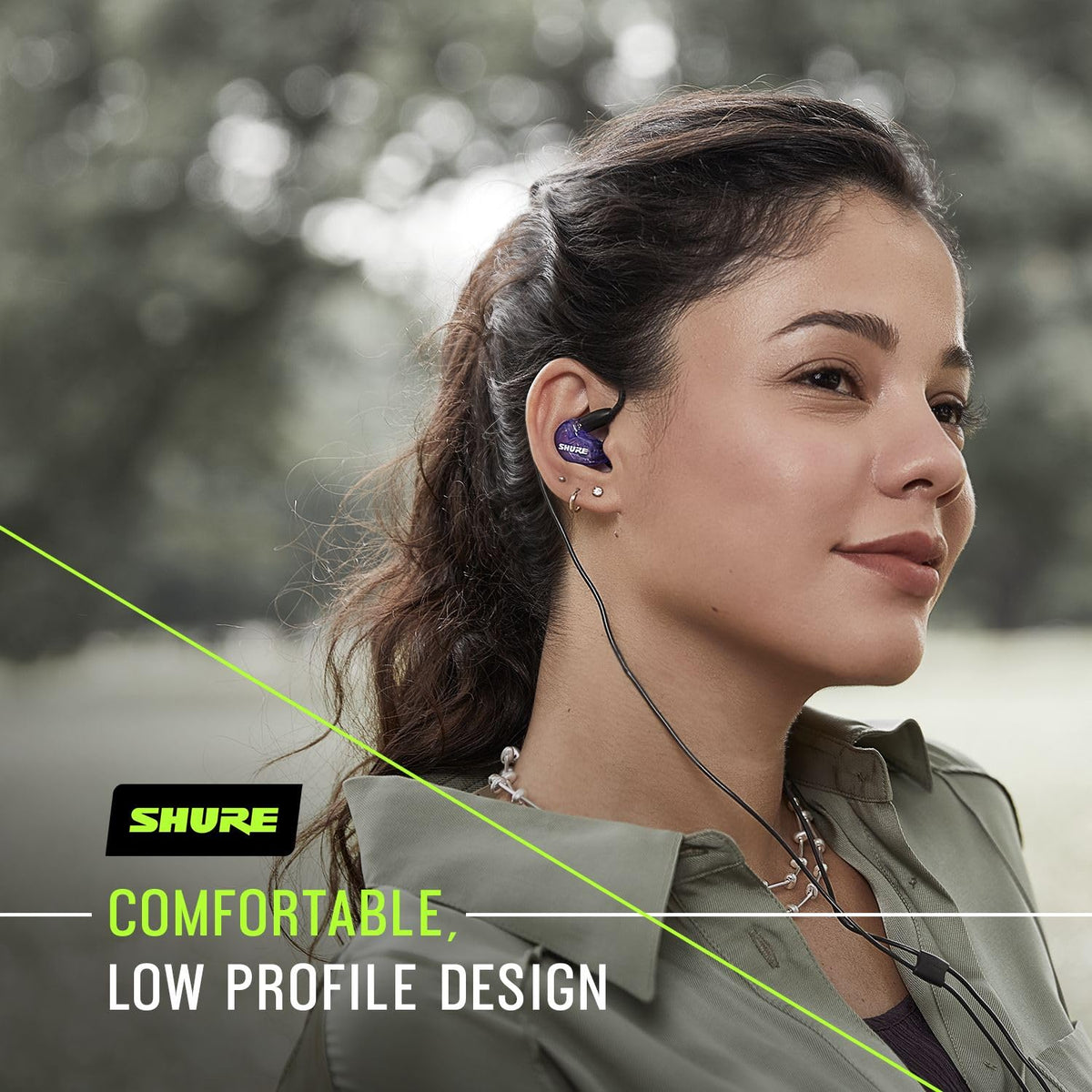 Shure SE215 sound isolating technology blocks ambient noise for focused listening.