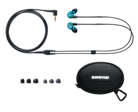 Shure SE215SPE close-up of earpiece detail highlighting vented driver and durable build